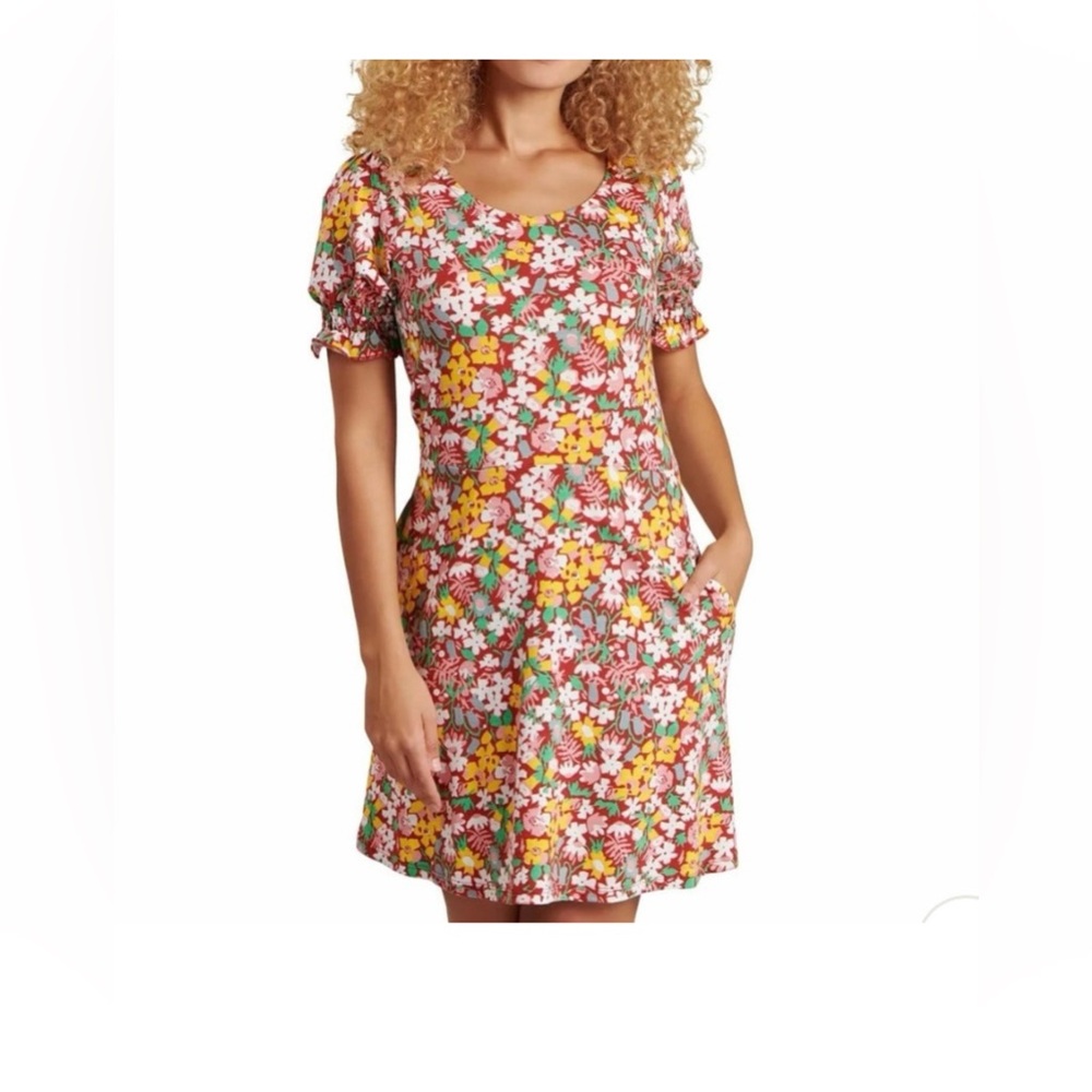 Toad & Co Laurel Floral Print Short Sleeve Organic Cotton Blend Dress Size L